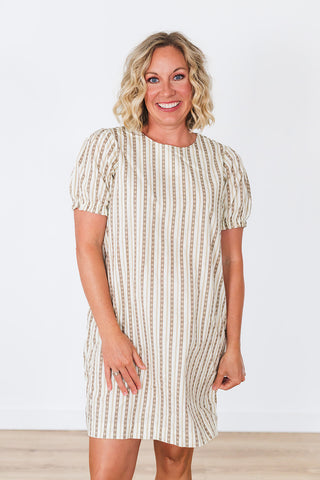 Gabriela Shift Dress - Serape Stripe Tan