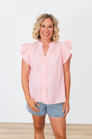Staci Stripe Ruffle Top - Pink