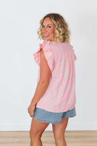 Staci Stripe Ruffle Top - Pink