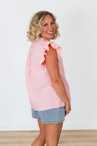 Staci Stripe Ruffle Top - Pink
