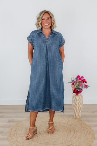 Penny Pinstripe Denim Dress - Dark