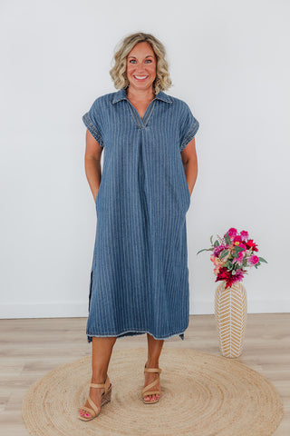 Penny Pinstripe Denim Dress - Dark