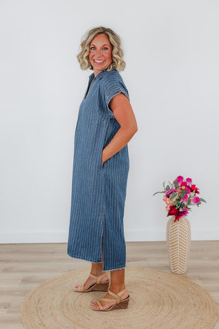 Penny Pinstripe Denim Dress - Dark