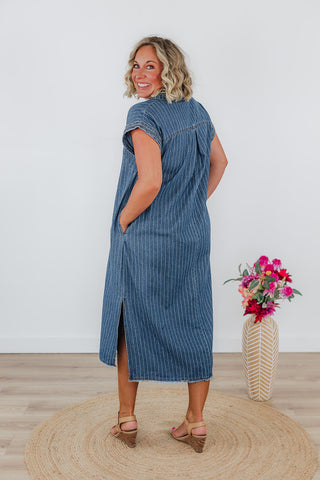 Penny Pinstripe Denim Dress - Dark