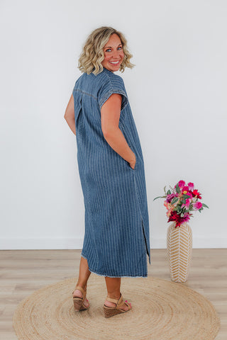 Penny Pinstripe Denim Dress - Dark