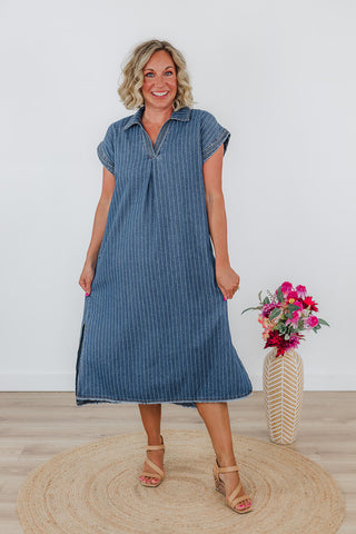 Penny Pinstripe Denim Dress - Dark
