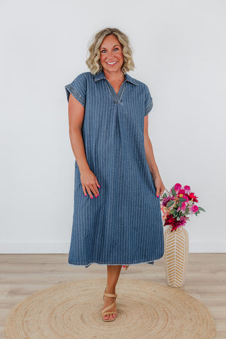 Penny Pinstripe Denim Dress - Dark