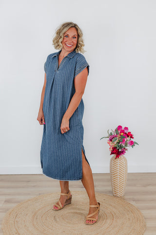 Penny Pinstripe Denim Dress - Dark