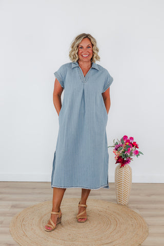 Penny Pinstripe Denim Dress - Light