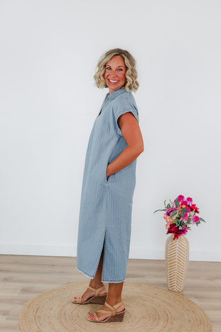 Penny Pinstripe Denim Dress - Light