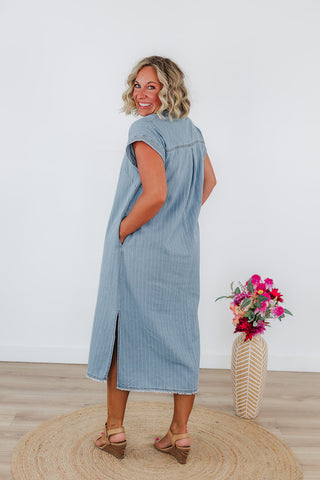 Penny Pinstripe Denim Dress - Light