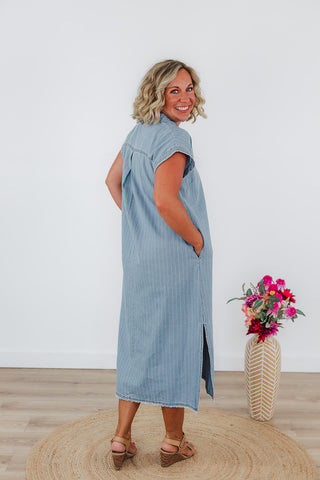 Penny Pinstripe Denim Dress - Light
