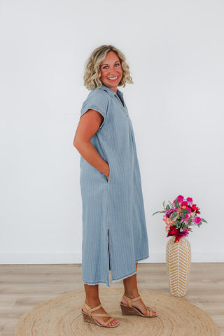Penny Pinstripe Denim Dress - Light