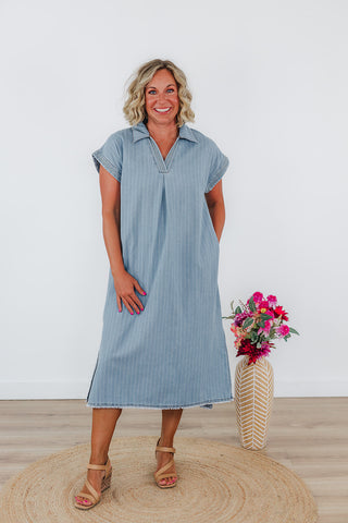Penny Pinstripe Denim Dress - Light