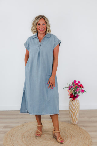 Penny Pinstripe Denim Dress - Light