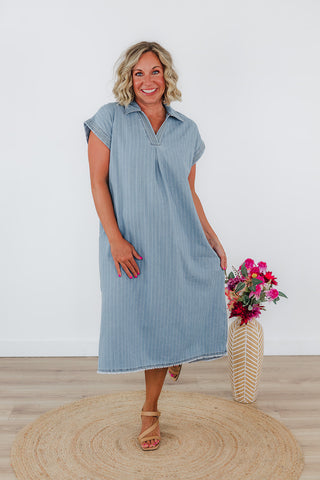 Penny Pinstripe Denim Dress - Light