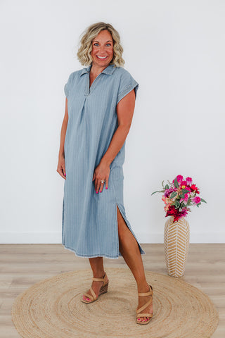 Penny Pinstripe Denim Dress - Light