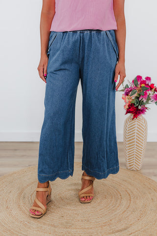 Sassy Scalloped Pants - Denim