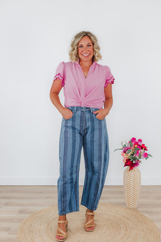 Seasonally Striped Denim Pants - Dark Wash
