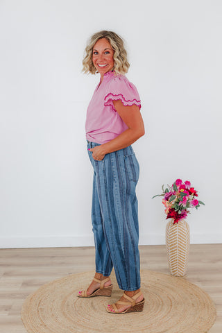 Seasonally Striped Denim Pants - Dark Wash