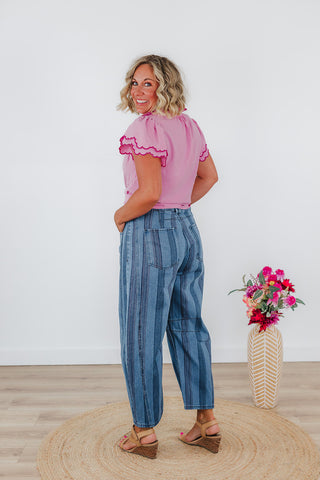 Seasonally Striped Denim Pants - Dark Wash