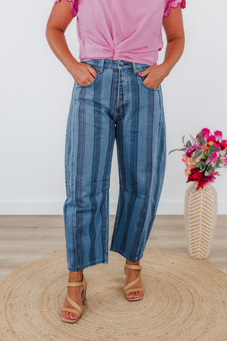 Seasonally Striped Denim Pants - Dark Wash