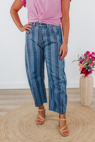 Seasonally Striped Denim Pants - Dark Wash