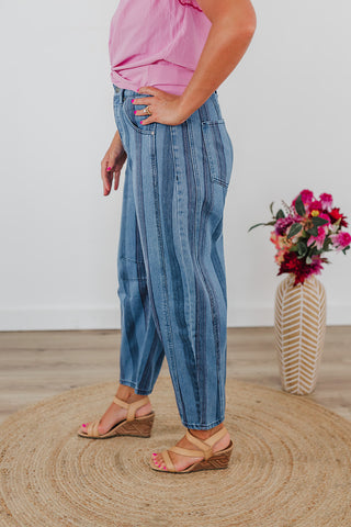 Seasonally Striped Denim Pants - Dark Wash