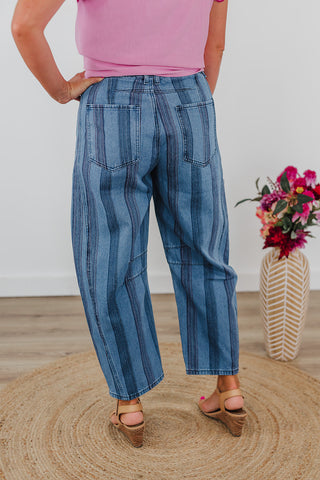 Seasonally Striped Denim Pants - Dark Wash