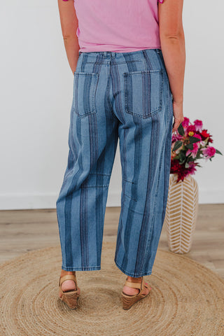 Seasonally Striped Denim Pants - Dark Wash