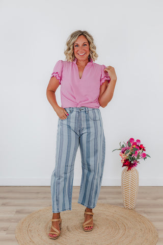Seasonally Striped Denim Pants - Light Wash