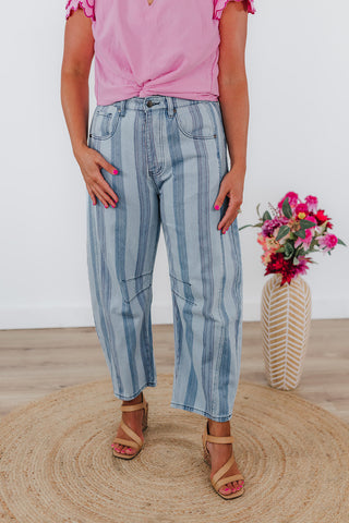 Seasonally Striped Denim Pants - Light Wash