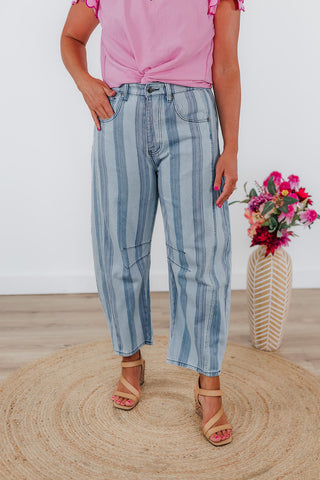 Seasonally Striped Denim Pants - Light Wash