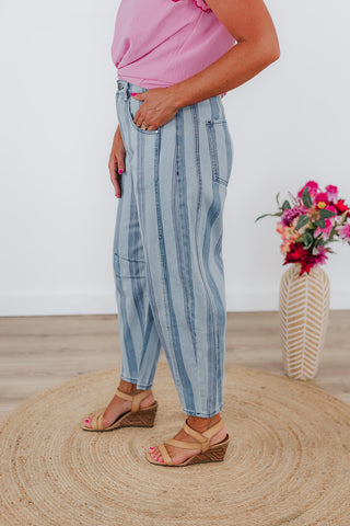 Seasonally Striped Denim Pants - Light Wash