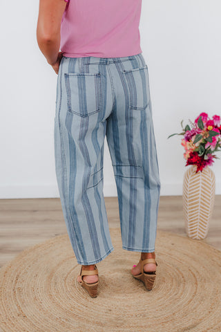 Seasonally Striped Denim Pants - Light Wash
