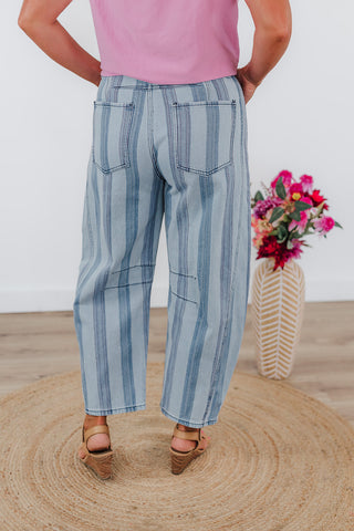 Seasonally Striped Denim Pants - Light Wash