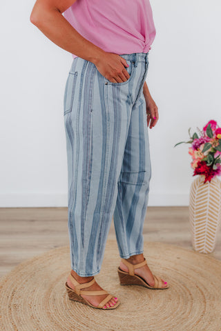 Seasonally Striped Denim Pants - Light Wash