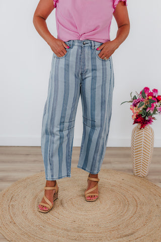 Seasonally Striped Denim Pants - Light Wash