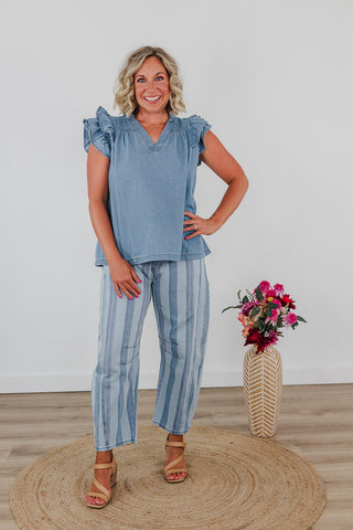 Seasonally Striped Denim Pants - Light Wash