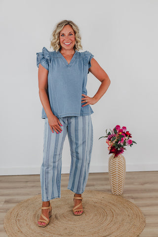 Rynlee Ruffle Top - Denim
