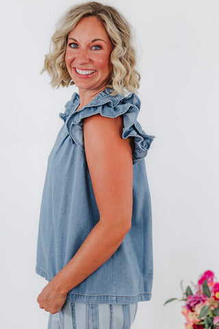 Rynlee Ruffle Top - Denim