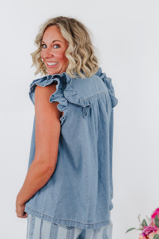 Rynlee Ruffle Top - Denim