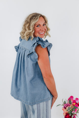 Rynlee Ruffle Top - Denim
