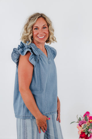 Rynlee Ruffle Top - Denim