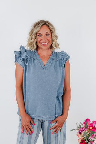 Rynlee Ruffle Top - Denim