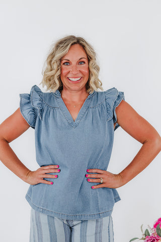 Rynlee Ruffle Top - Denim