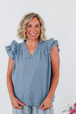 Rynlee Ruffle Top - Denim