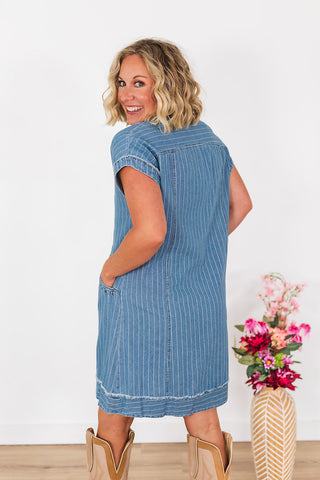 Give Me Stripes Denim Dress - Light Denim