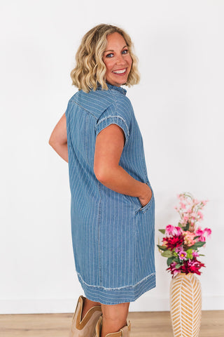 Give Me Stripes Denim Dress - Light Denim