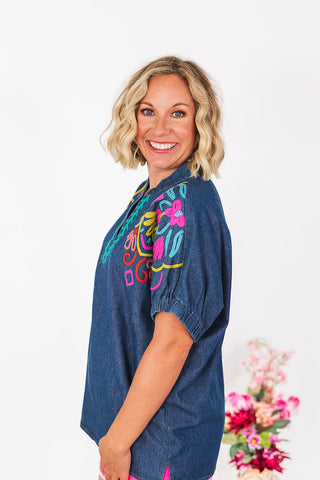 Rumor Has It Denim Top - Dark Wash